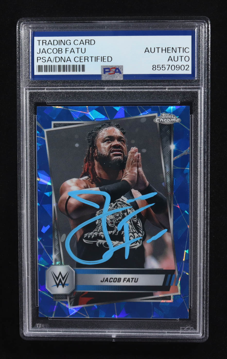 Jacob Fatu Signed 2025 Topps Chrome Sapphire Smackdown #100 (PSA) at PristineAuction.com Jacob Fatu Signed 2025 Topps Chrome Sapphire Smackdown #100 (PSA) at PristineAuction.com
