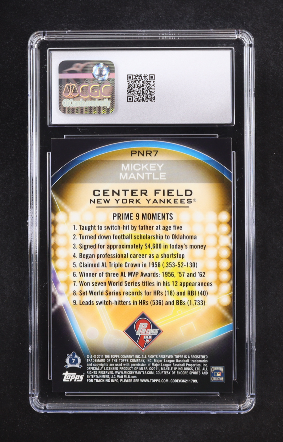 Mickey Mantle 2011 Topps Prime 9 Player of the Week Refractors #PNR7 (CGC 10) at PristineAuction.com Mickey Mantle 2011 Topps Prime 9 Player of the Week Refractors #PNR7 (CGC 10) at PristineAuction.com