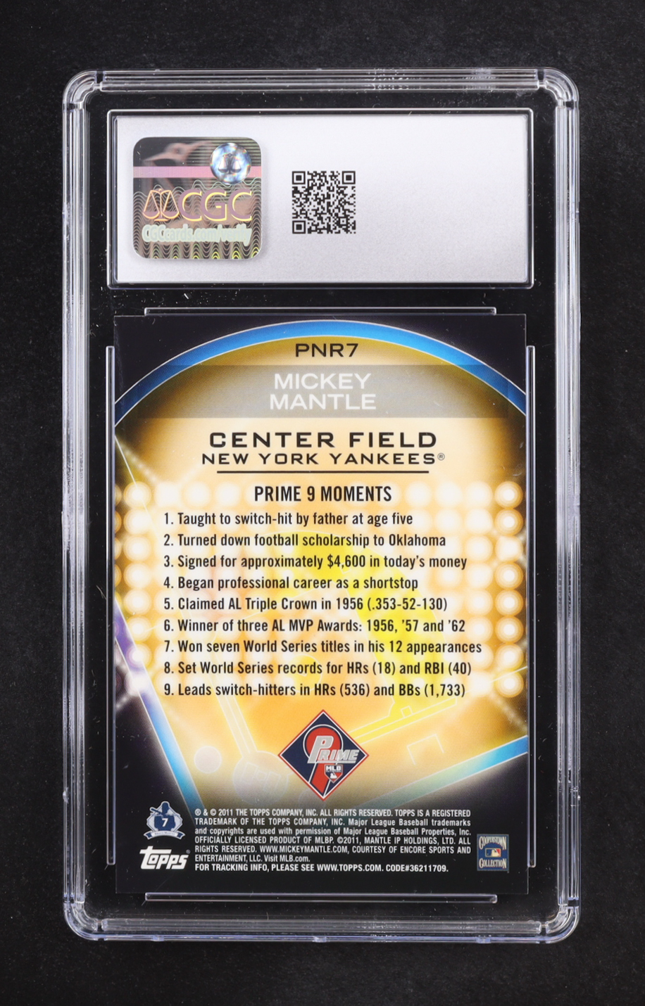 Mickey Mantle 2011 Topps Prime 9 Player of the Week Refractors #PNR7 (CGC 10) at PristineAuction.com Mickey Mantle 2011 Topps Prime 9 Player of the Week Refractors #PNR7 (CGC 10) at PristineAuction.com