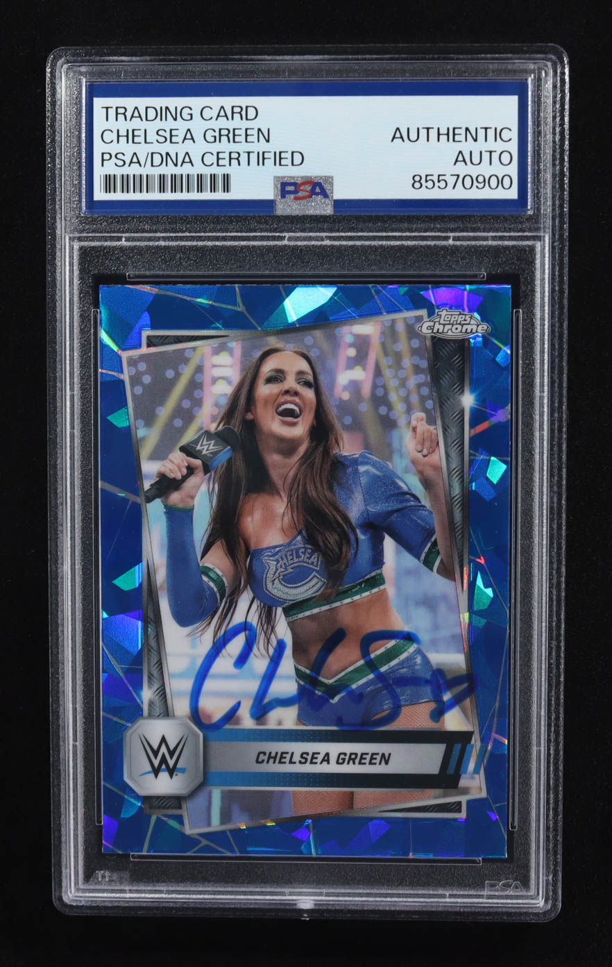 Chelsea Green Signed 2025 Topps Chrome Sapphire Smackdown #104 (PSA) at PristineAuction.com Chelsea Green Signed 2025 Topps Chrome Sapphire Smackdown #104 (PSA) at PristineAuction.com
