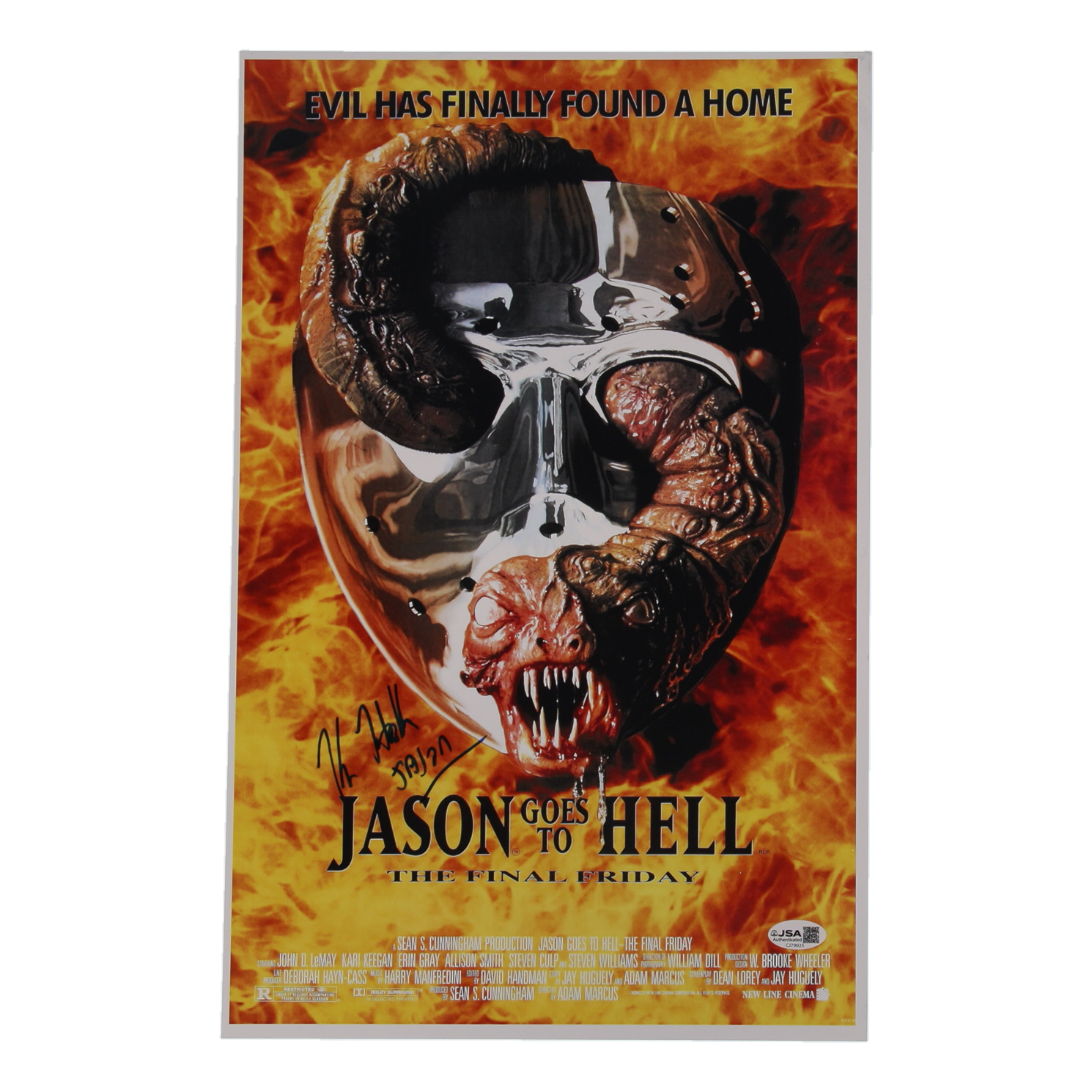 Kane Hodder Signed "Jason Goes to Hell: The Final Friday" 11x17 Movie Poster Photo Inscribed "Jason" (JSA) at PristineAuction.com Kane Hodder Signed "Jason Goes to Hell: The Final Friday" 11x17 Movie Poster Photo Inscribed "Jason" (JSA) at PristineAuction.com