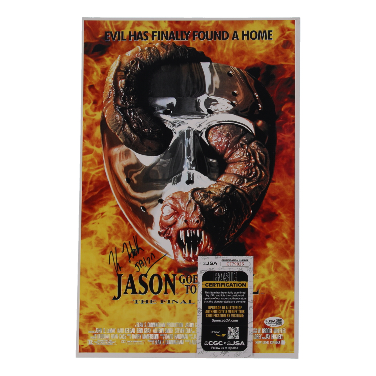 Kane Hodder Signed "Jason Goes to Hell: The Final Friday" 11x17 Movie Poster Photo Inscribed "Jason" (JSA) at PristineAuction.com Kane Hodder Signed "Jason Goes to Hell: The Final Friday" 11x17 Movie Poster Photo Inscribed "Jason" (JSA) at PristineAuction.com