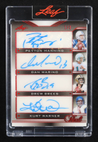 Peyton Manning / Dan Marino / Drew Brees / Kurt Warner 2025 Leaf Pearl Quad Signatures Spectrum Red #S45 #1/3 at PristineAuction.com