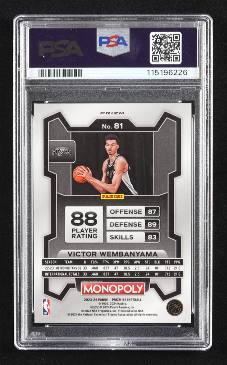 Victor Wembanyama 2023-24 Panini Prizm Monopoly Purple #81 RC (PSA 10) at PristineAuction.com Victor Wembanyama 2023-24 Panini Prizm Monopoly Purple #81 RC (PSA 10) at PristineAuction.com