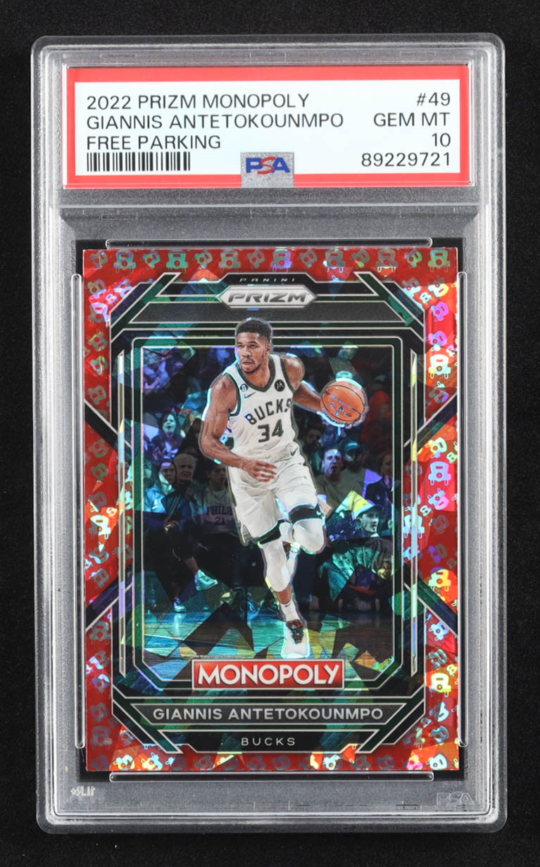 Giannis Antetokounmpo 2022-23 Panini Prizm Monopoly Free Parking #49 (PSA 10) at PristineAuction.com Giannis Antetokounmpo 2022-23 Panini Prizm Monopoly Free Parking #49 (PSA 10) at PristineAuction.com