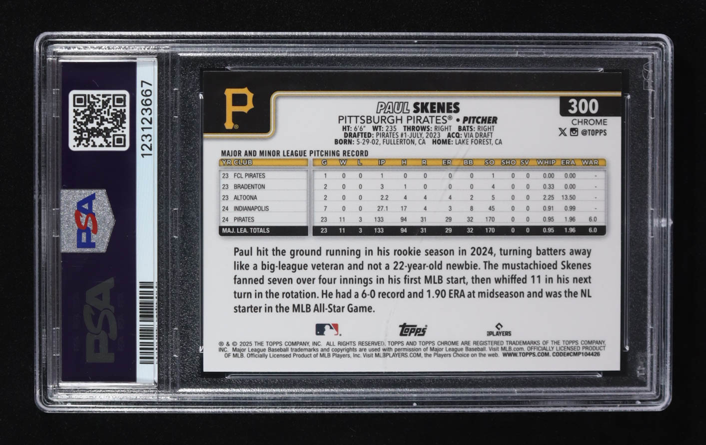 Paul Skenes 2025 Topps Chrome Purple Refractors #300 #028/250 (PSA 10) at PristineAuction.com Paul Skenes 2025 Topps Chrome Purple Refractors #300 #028/250 (PSA 10) at PristineAuction.com