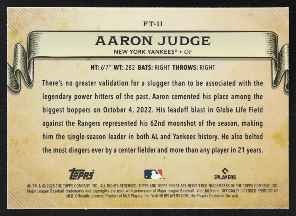 Aaron Judge 2025 Topps Finest Timelines #FT11 at PristineAuction.com Aaron Judge 2025 Topps Finest Timelines #FT11 at PristineAuction.com