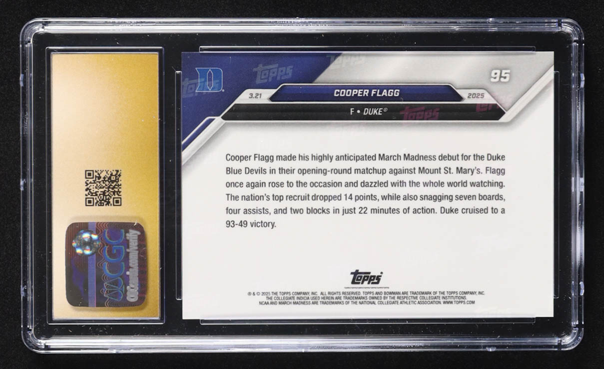 Cooper Flagg 2024-25 Bowman University Now #95 RC (CGC 10 | Pristine Black Label) at PristineAuction.com Cooper Flagg 2024-25 Bowman University Now #95 RC (CGC 10 | Pristine Black Label) at PristineAuction.com
