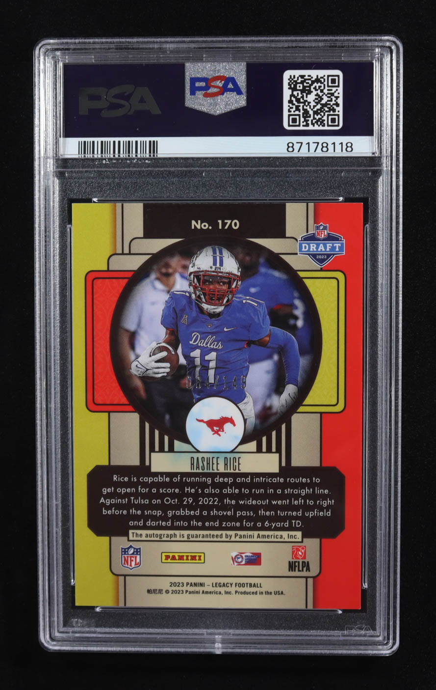 Rashee Rice 2023 Panini Legacy Rookies Premium Penmanship Orange #170 RC #084/149 (PSA 10) at PristineAuction.com Rashee Rice 2023 Panini Legacy Rookies Premium Penmanship Orange #170 RC #084/149 (PSA 10) at PristineAuction.com