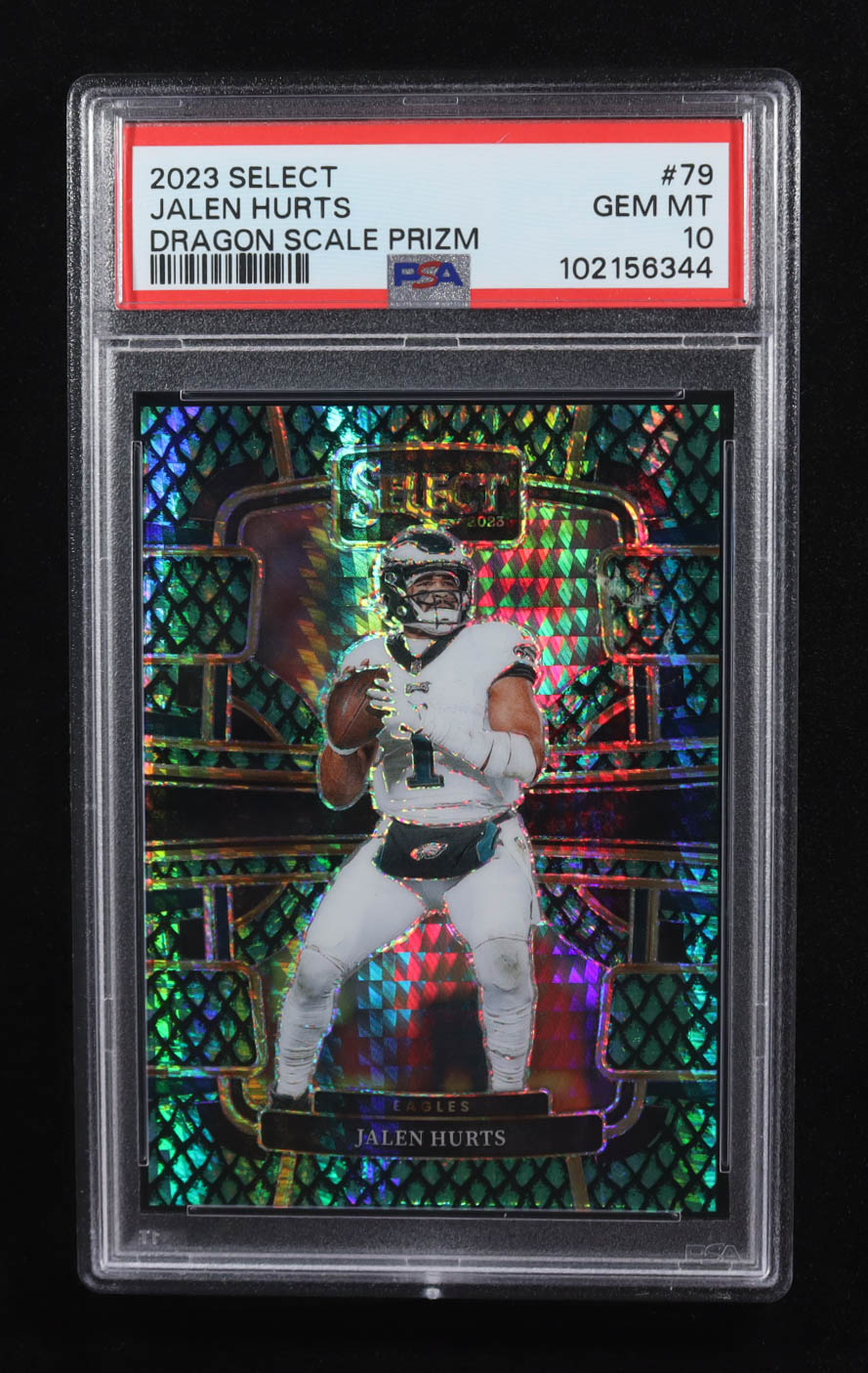 Jalen Hurts 2023 Select Prizm Dragon Scale #79 #25/70 (PSA 10) at PristineAuction.com Jalen Hurts 2023 Select Prizm Dragon Scale #79 #25/70 (PSA 10) at PristineAuction.com