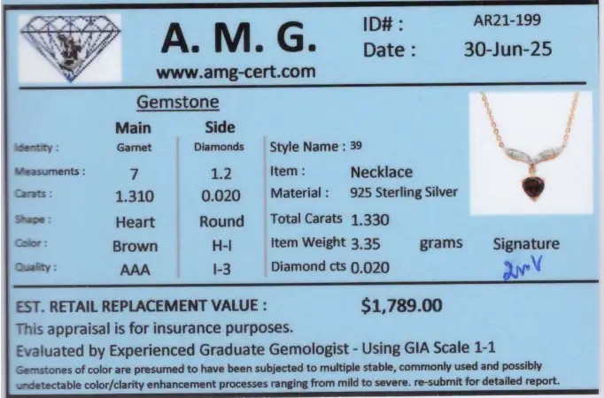 1.33 CTW Garnets & Diamonds 18K Gold Plated Designer Necklace Size 19 Inches| Estimated Retail Value: $1,789 (AMG) at PristineAuction.com 1.33 CTW Garnets & Diamonds 18K Gold Plated Designer Necklace Size 19 Inches| Estimated Retail Value: $1,789 (AMG) at PristineAuction.com