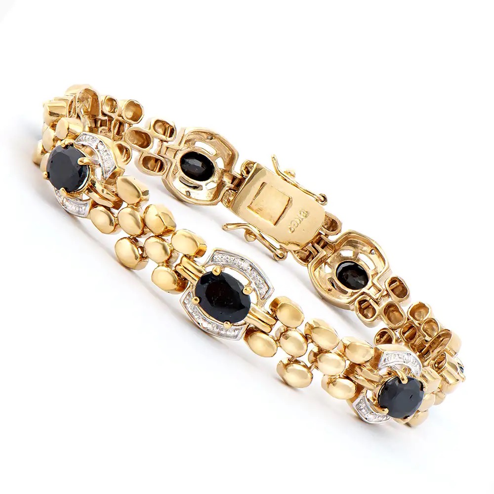 11.17 CTW Black Sapphire & Diamonds 18K Gold Plated Designer Bracelet Size 7.6 Inches| Estimated Retail Value: $2,149 (AMG) at PristineAuction.com 11.17 CTW Black Sapphire & Diamonds 18K Gold Plated Designer Bracelet Size 7.6 Inches| Estimated Retail Value: $2,149 (AMG) at PristineAuction.com