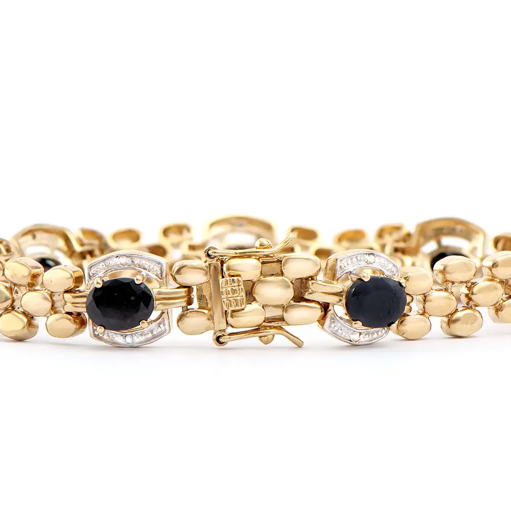 11.17 CTW Black Sapphire & Diamonds 18K Gold Plated Designer Bracelet Size 7.6 Inches| Estimated Retail Value: $2,149 (AMG) at PristineAuction.com 11.17 CTW Black Sapphire & Diamonds 18K Gold Plated Designer Bracelet Size 7.6 Inches| Estimated Retail Value: $2,149 (AMG) at PristineAuction.com