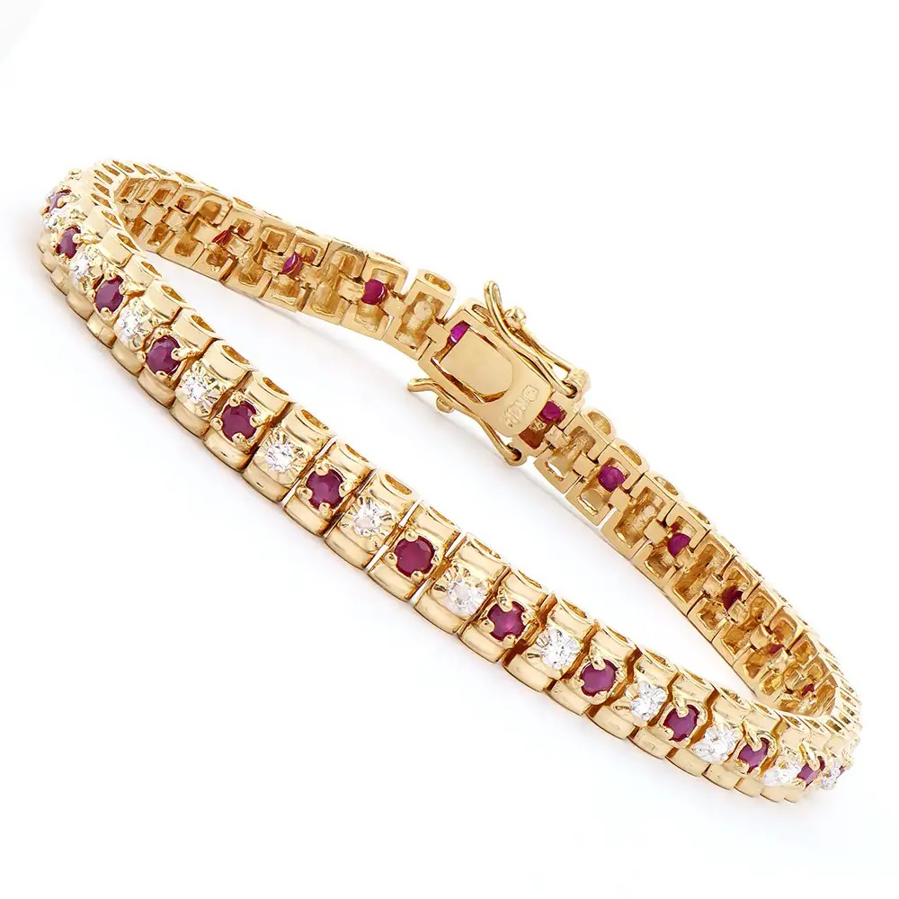 3.07 CTW Ruby & Diamonds 18K Gold Plated Designer Bracelet Size 7.6" | Estimated Retail Value: $1,929 (AMG) at PristineAuction.com