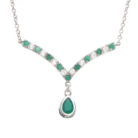 3.00 CTW Emeralds & White Topaz Rhodium Plated Designer Necklace Size 19 Inches| Estimated Retail Value: $1,599 (AMG) at PristineAuction.com