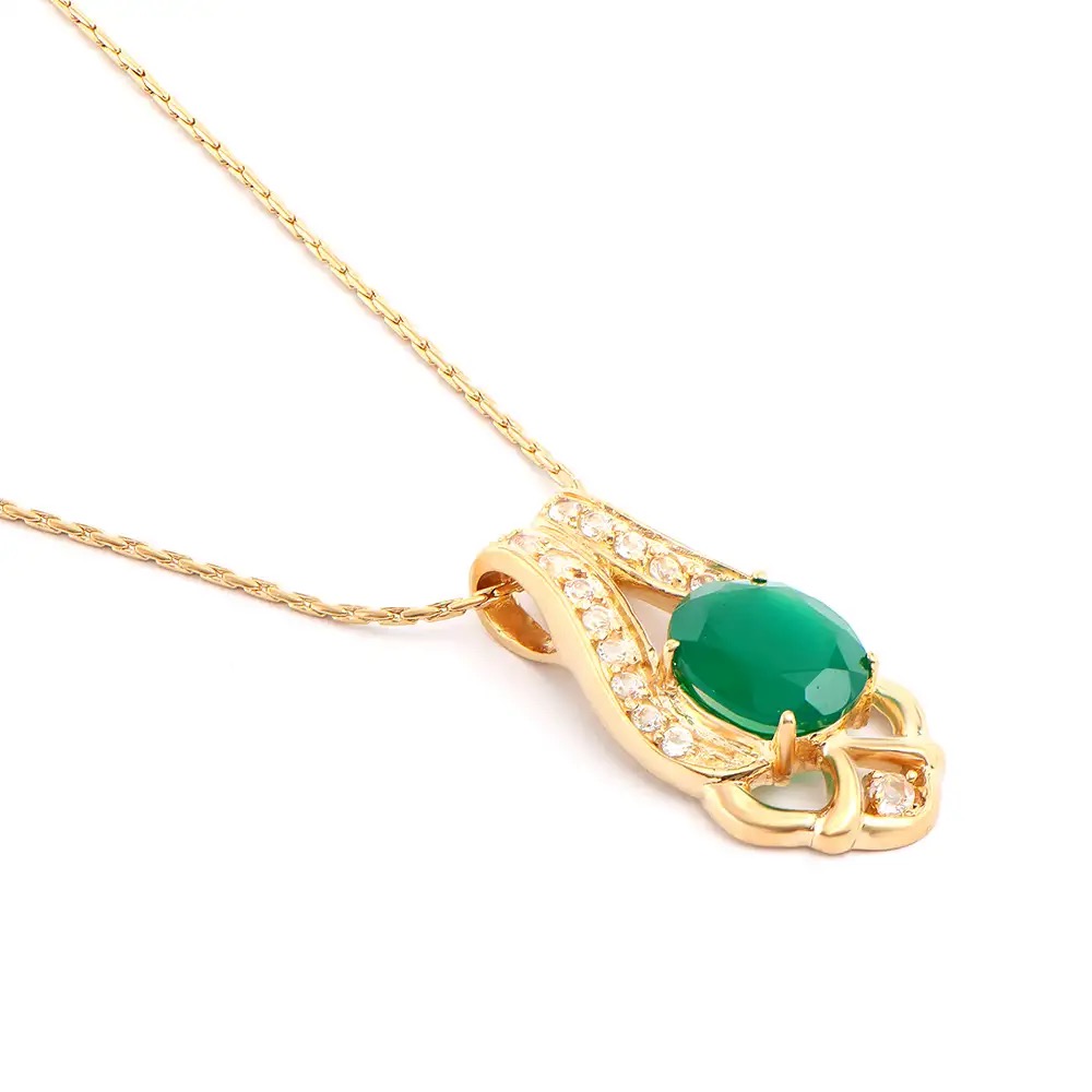 4.85 CTW Green Agate & White Topaz 18K Gold Plated Designer Necklace Size 16 Inches| Estimated Retail Value: $1,619 (AMG) at PristineAuction.com 4.85 CTW Green Agate & White Topaz 18K Gold Plated Designer Necklace Size 16 Inches| Estimated Retail Value: $1,619 (AMG) at PristineAuction.com