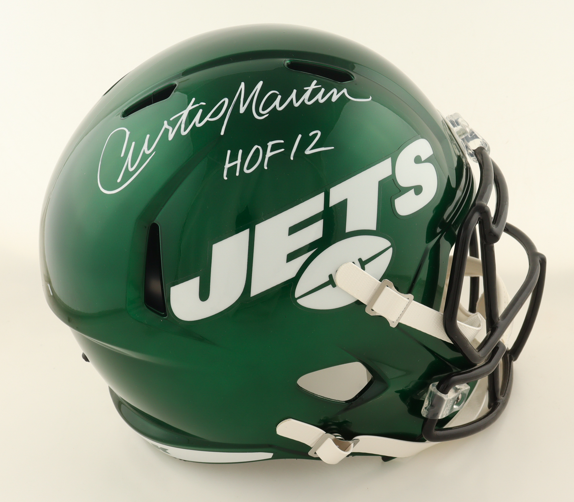 Curtis Martin Signed Jets Full-Size Speed Helmet Inscribed "HOF 12" (PSA) at PristineAuction.com Curtis Martin Signed Jets Full-Size Speed Helmet Inscribed "HOF 12" (PSA) at PristineAuction.com