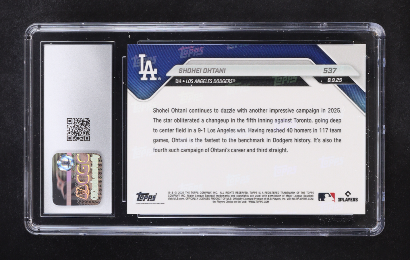Shohei Ohtani 2025 Topps Now #537 (CGC 10) at PristineAuction.com Shohei Ohtani 2025 Topps Now #537 (CGC 10) at PristineAuction.com