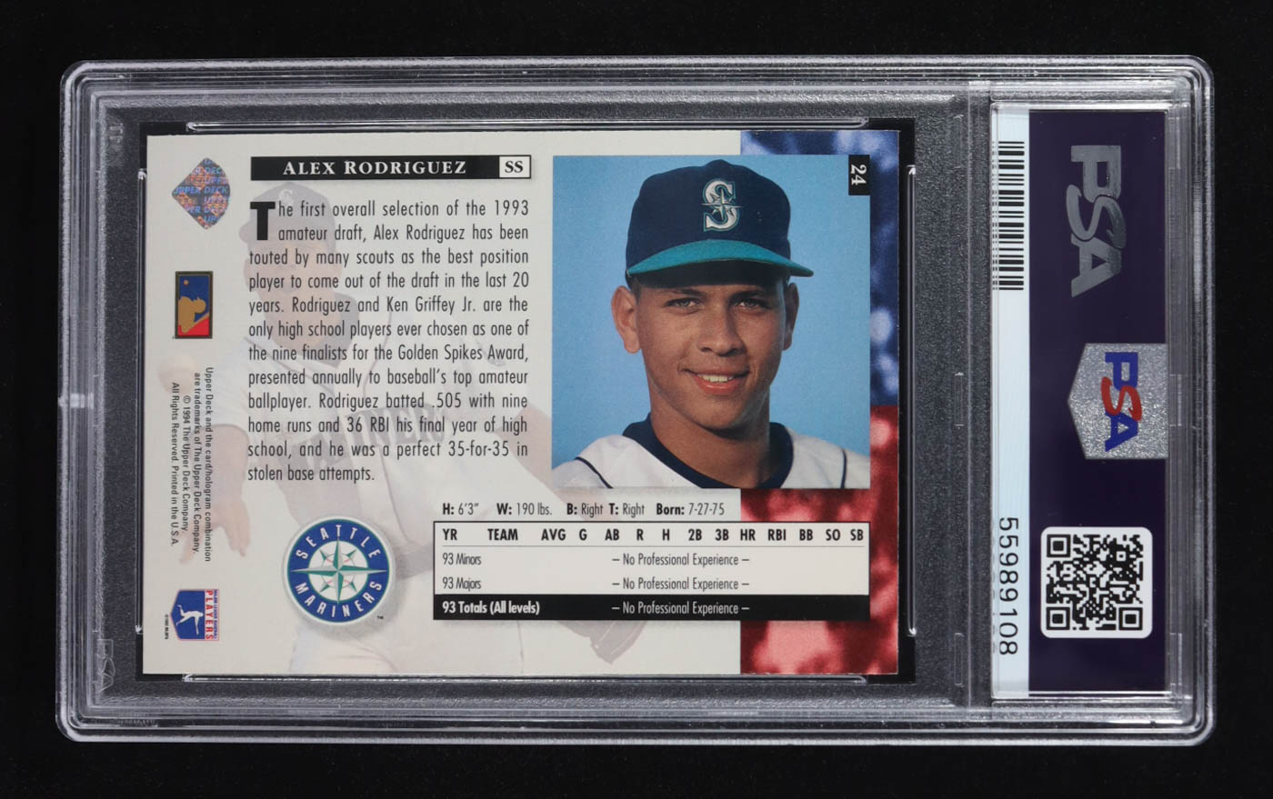 Alex Rodriguez 1994 Upper Deck #24 RC (PSA 9) at PristineAuction.com Alex Rodriguez 1994 Upper Deck #24 RC (PSA 9) at PristineAuction.com