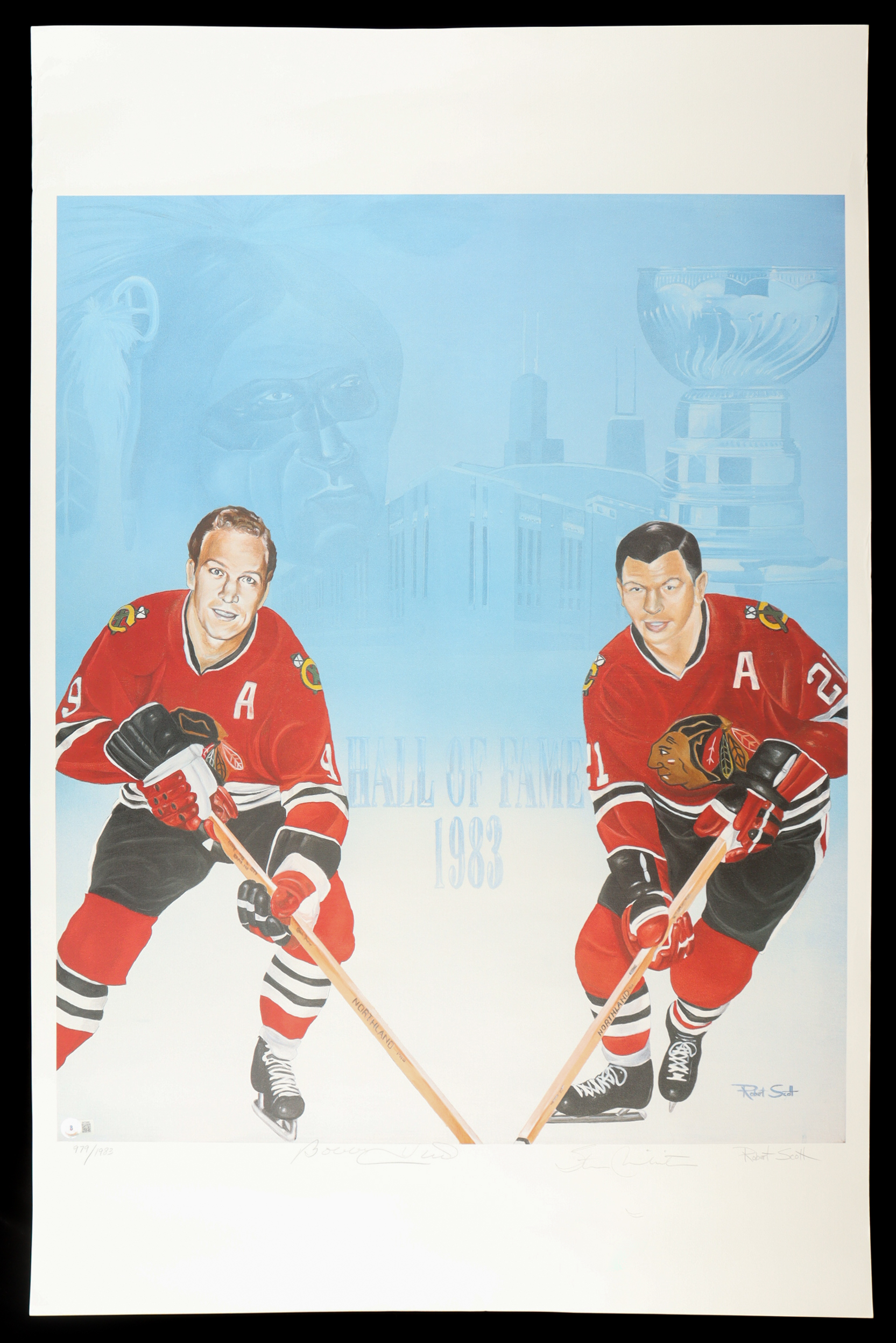Bobby Hull & Stan Mikita Signed LE Blackhawks 24x29 Lithograph (Beckett) at PristineAuction.com Bobby Hull & Stan Mikita Signed LE Blackhawks 24x29 Lithograph (Beckett) at PristineAuction.com