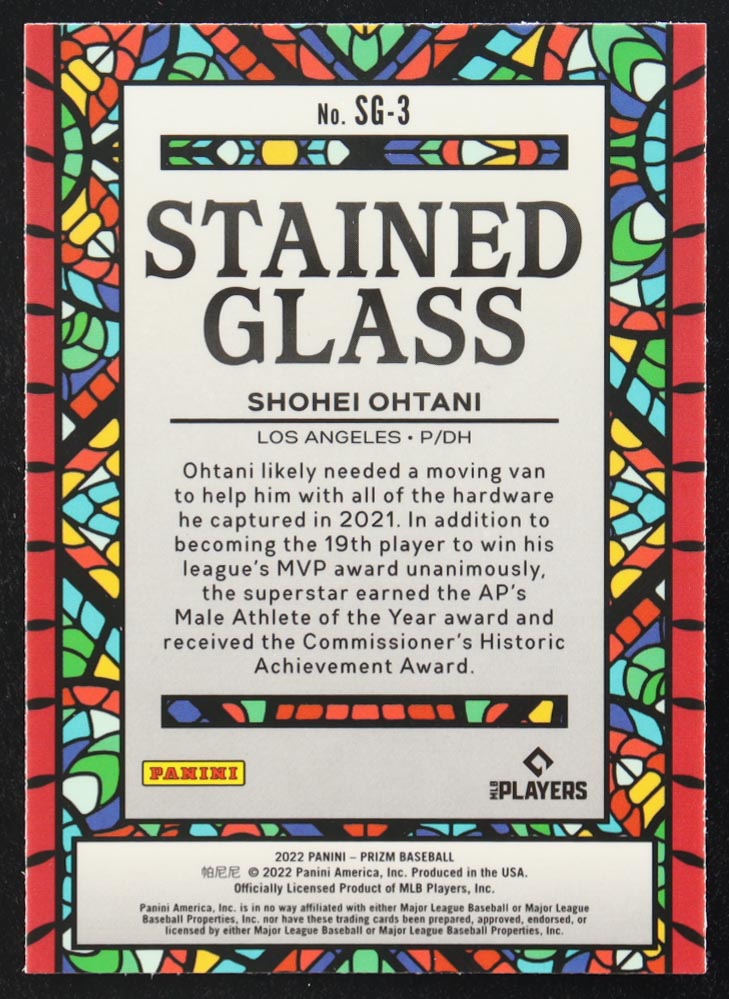 Shohei Ohtani 2022 Panini Prizm Stained Glass #3 at PristineAuction.com Shohei Ohtani 2022 Panini Prizm Stained Glass #3 at PristineAuction.com