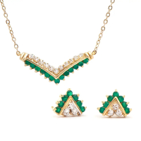 1.18 CTW Green Agate & Diamonds 18K Gold Plated Designer Necklace & Earrings Set 19 Inches| Estimated Retail Value: $1,699 (AMG) at PristineAuction.com