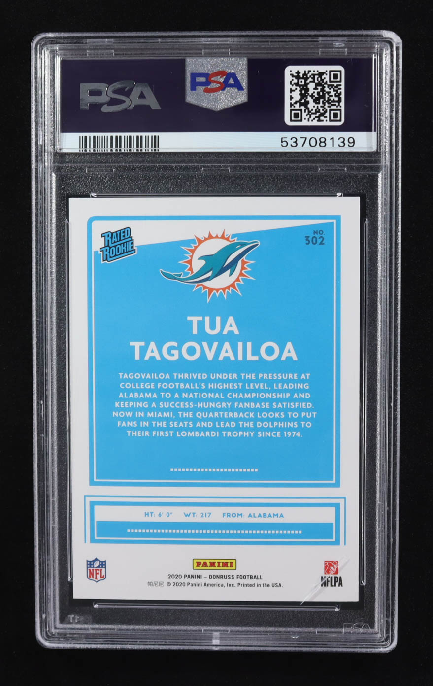 Tua Tagovailoa 2020 Donruss #302 RR RC (PSA 10) at PristineAuction.com Tua Tagovailoa 2020 Donruss #302 RR RC (PSA 10) at PristineAuction.com