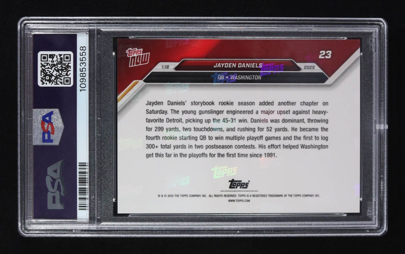 Jayden Daniels 2024 Topps Now #23 RC (PSA 10) at PristineAuction.com Jayden Daniels 2024 Topps Now #23 RC (PSA 10) at PristineAuction.com