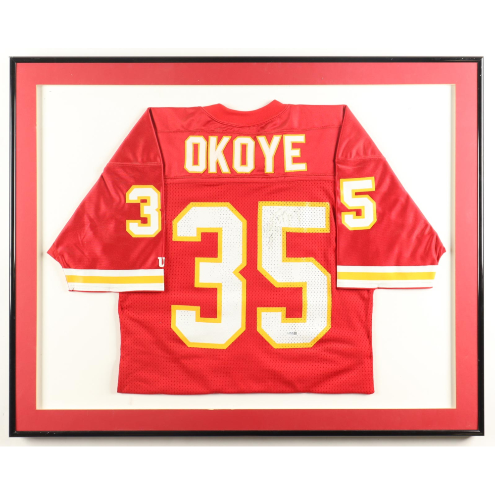 Christian Okoye Signed Chiefs Custom Framed Jersey Display (JSA) at PristineAuction.com