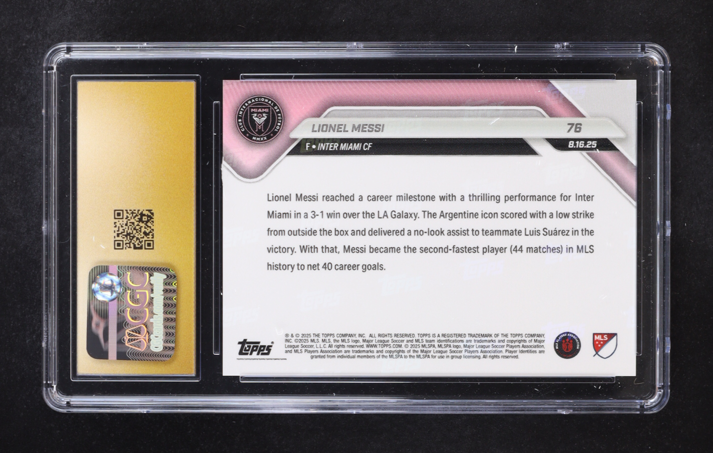 Lionel Messi 2025 Topps Now MLS #76 (CGC 10 | Pristine Black Label) at PristineAuction.com Lionel Messi 2025 Topps Now MLS #76 (CGC 10 | Pristine Black Label) at PristineAuction.com