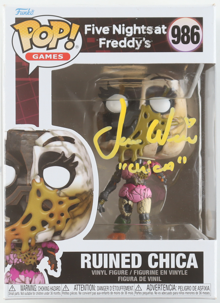 Jess Weiss Signed "Five Nights at Freddy's" Ruined Chica #986 Funko Pop! Vinyl Figure Inscribed "Chica" (JSA) at PristineAuction.com Jess Weiss Signed "Five Nights at Freddy's" Ruined Chica #986 Funko Pop! Vinyl Figure Inscribed "Chica" (JSA) at PristineAuction.com