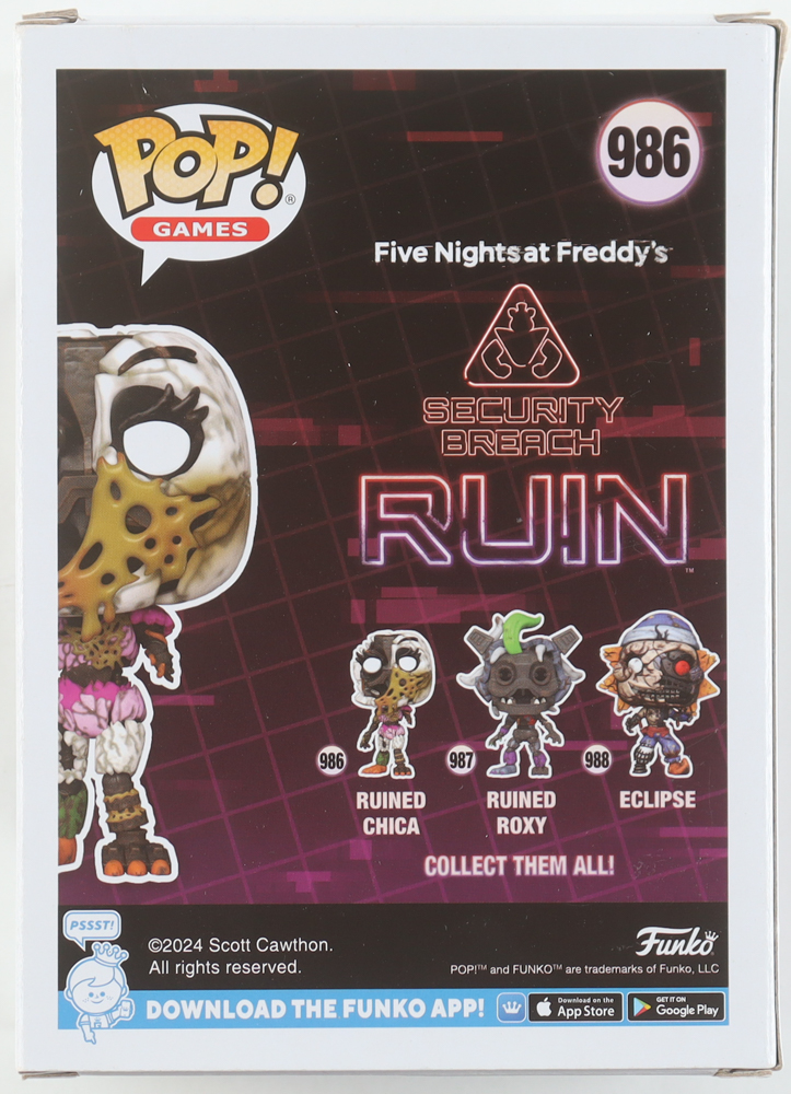 Jess Weiss Signed "Five Nights at Freddy's" Ruined Chica #986 Funko Pop! Vinyl Figure Inscribed "Chica" (JSA) at PristineAuction.com Jess Weiss Signed "Five Nights at Freddy's" Ruined Chica #986 Funko Pop! Vinyl Figure Inscribed "Chica" (JSA) at PristineAuction.com