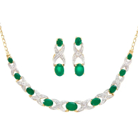 6.29 CTW Green Agate & Diamonds 18K Gold Plated Designer Necklace & Earrings Set 19 Inches| Estimated Retail Value: $1,839 (AMG) at PristineAuction.com