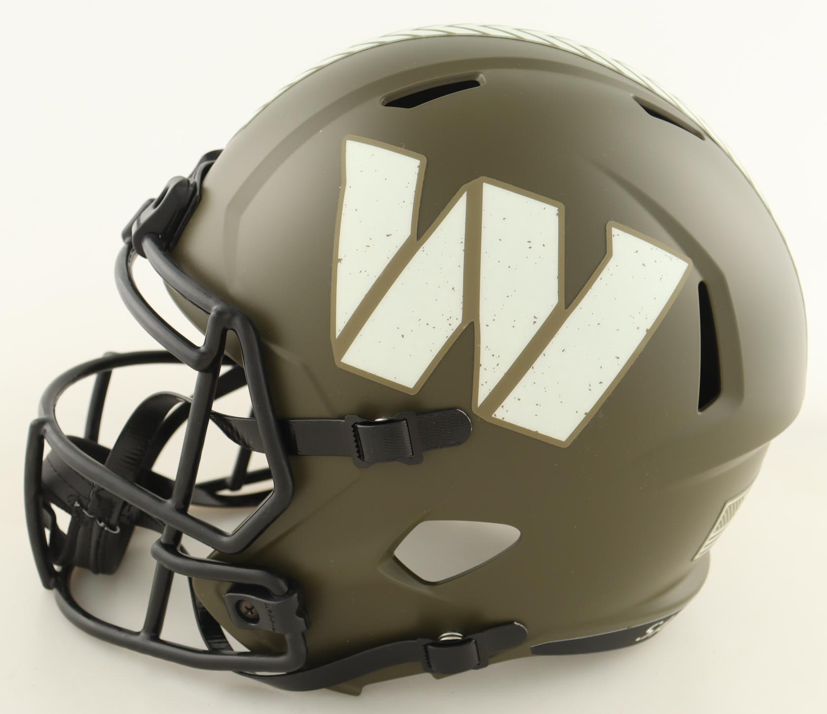 Commanders Full-Size Salute to Service Alternate Speed Helmet Signed By (3) Doug Williams, Joe Theismann, & Mark Rypien Inscribed "SB XXII MVP", "SB XVII Champ" & "SB XXVI MVP" (Beckett) at PristineAuction.com Commanders Full-Size Salute to Service Alternate Speed Helmet Signed By (3) Doug Williams, Joe Theismann, & Mark Rypien Inscribed "SB XXII MVP", "SB XVII Champ" & "SB XXVI MVP" (Beckett) at PristineAuction.com