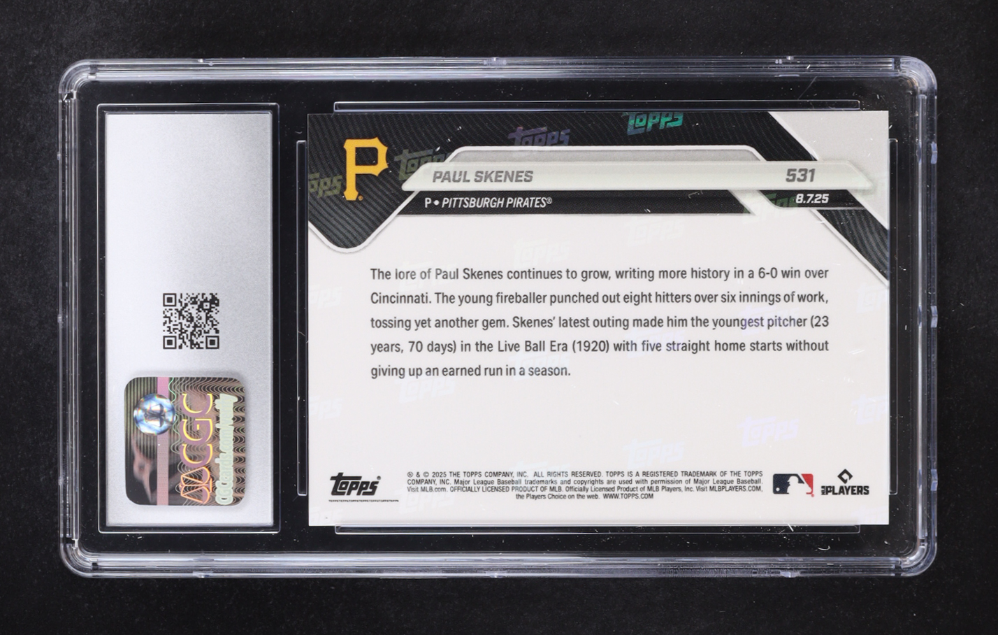 Paul Skenes 2025 Topps Now #531 (CGC 10) at PristineAuction.com Paul Skenes 2025 Topps Now #531 (CGC 10) at PristineAuction.com