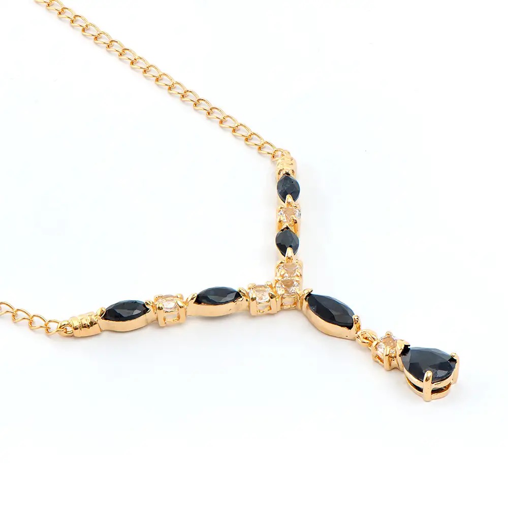 4.14 CTW Black Sapphire & White Topaz 18K Gold Plated Designer Necklace Size 19 Inches| Estimated Retail Value: $1,639 (AMG) at PristineAuction.com 4.14 CTW Black Sapphire & White Topaz 18K Gold Plated Designer Necklace Size 19 Inches| Estimated Retail Value: $1,639 (AMG) at PristineAuction.com