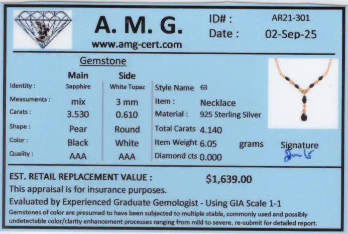 4.14 CTW Black Sapphire & White Topaz 18K Gold Plated Designer Necklace Size 19 Inches| Estimated Retail Value: $1,639 (AMG) at PristineAuction.com 4.14 CTW Black Sapphire & White Topaz 18K Gold Plated Designer Necklace Size 19 Inches| Estimated Retail Value: $1,639 (AMG) at PristineAuction.com