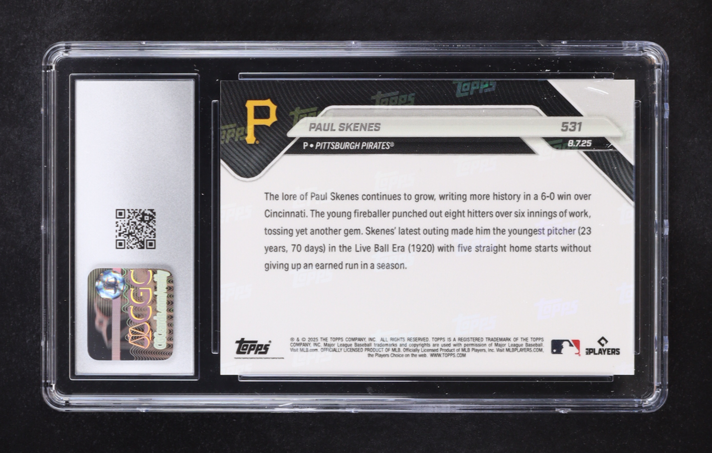 Paul Skenes 2025 Topps Now #531 (CGC 10) at PristineAuction.com Paul Skenes 2025 Topps Now #531 (CGC 10) at PristineAuction.com