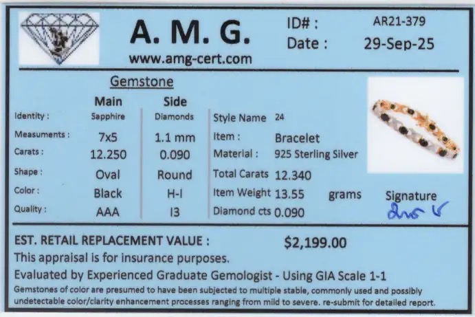 12.34 CTW Sapphire & Diamonds 18K Gold Plated Designer Bracelet Size 7.9 Inches| Estimated Retail Value: $2,199 (AMG) at PristineAuction.com 12.34 CTW Sapphire & Diamonds 18K Gold Plated Designer Bracelet Size 7.9 Inches| Estimated Retail Value: $2,199 (AMG) at PristineAuction.com