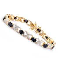 12.34 CTW Sapphire & Diamonds 18K Gold Plated Designer Bracelet Size 7.9 Inches| Estimated Retail Value: $2,199 (AMG) at PristineAuction.com