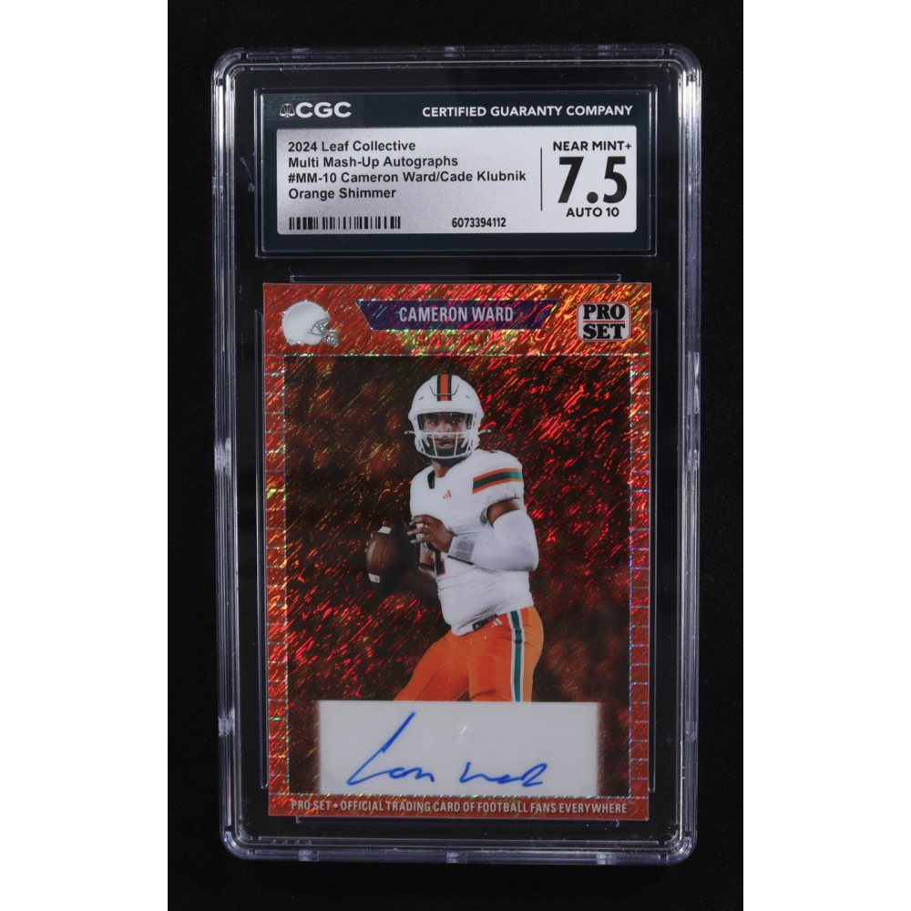 Cam Ward / Cade Klubnik 2024 Leaf Collective Multi Mash-Up Orange Shimmer Autographs #MM-10 RC #5/9 (CGC 7.5 | Autograph Graded 10) at PristineAuction.com