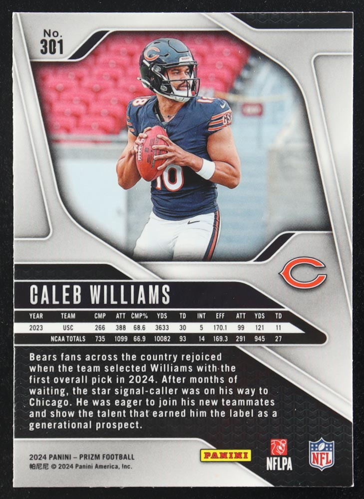 Caleb Williams 2024 Panini Prizm #301 RC at PristineAuction.com Caleb Williams 2024 Panini Prizm #301 RC at PristineAuction.com