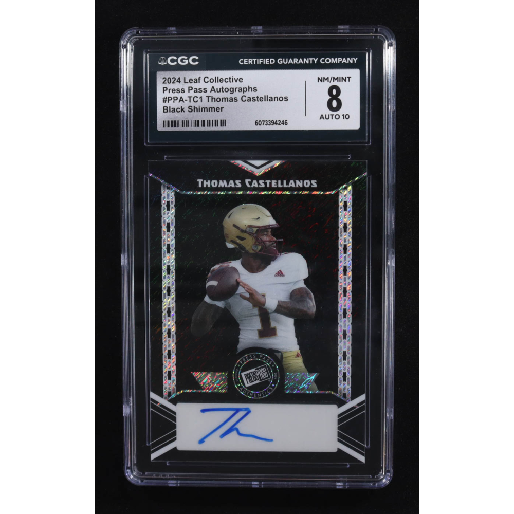 Thomas Castellanos 2024 Leaf Collective Press Pass Black Shimmer Autographs #PPA-TC1 RC #6/6 (CGC 8 | Autograph Graded 10) at PristineAuction.com