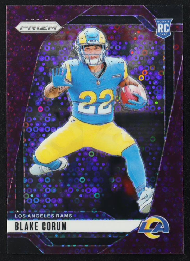 Blake Corum 2024 Panini Prizm Prizms No Huddle Purple #308 RC #9/49
