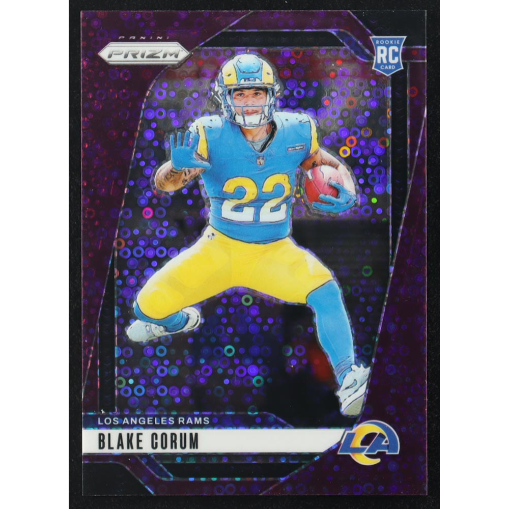 Blake Corum 2024 Panini Prizm Prizms No Huddle Purple #308 RC #9/49 at PristineAuction.com