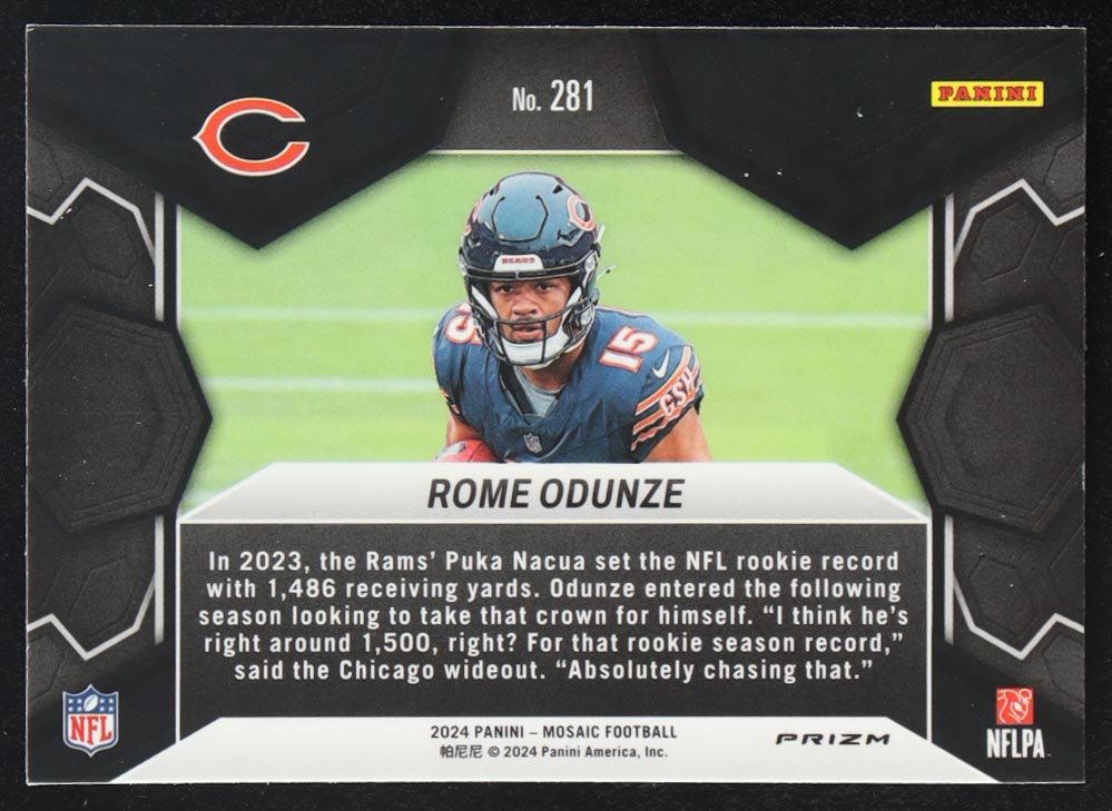 Rome Odunze 2024 Panini Mosaic NFL Debut Silver #281 RC at PristineAuction.com Rome Odunze 2024 Panini Mosaic NFL Debut Silver #281 RC at PristineAuction.com
