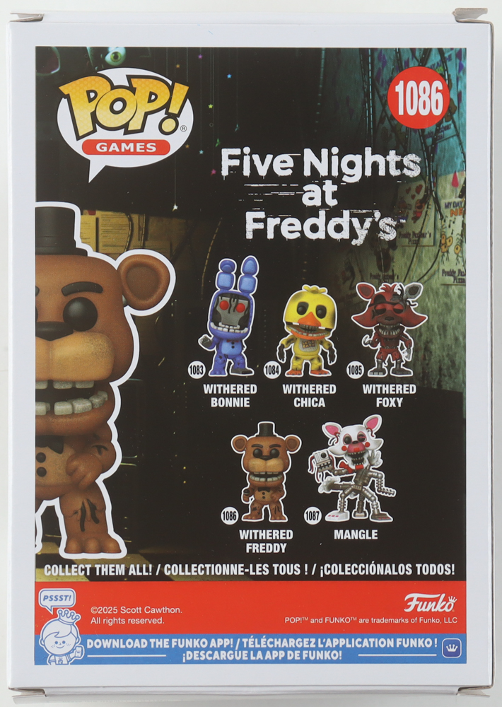 Kevin Foster Signed "Five Nights at Freddy's" Withered Freddy #1086 Funko Pop! Vinyl Figure Inscribed "Freddy" (JSA) at PristineAuction.com Kevin Foster Signed "Five Nights at Freddy's" Withered Freddy #1086 Funko Pop! Vinyl Figure Inscribed "Freddy" (JSA) at PristineAuction.com