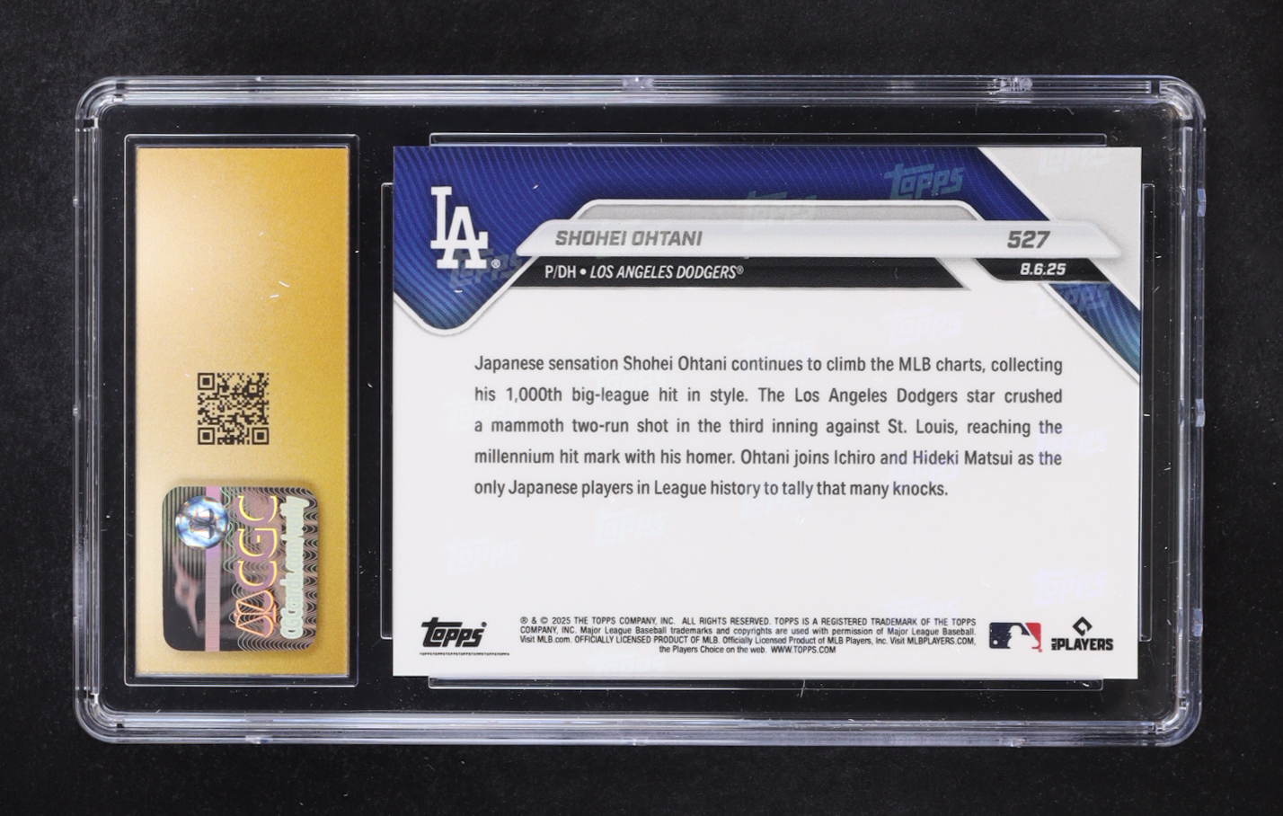 Shohei Ohtani 2025 Topps Now #527 (CGC 10 | Pristine Black Label) at PristineAuction.com Shohei Ohtani 2025 Topps Now #527 (CGC 10 | Pristine Black Label) at PristineAuction.com