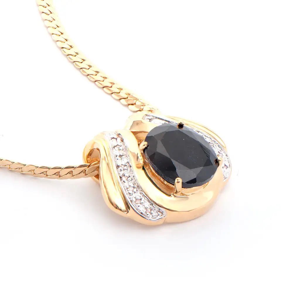 6.23 CTW Black Sapphire & Diamond 18K Gold Plated Designer Necklace Size 16 Inches| Estimated Retail Value: $1,759 (AMG) at PristineAuction.com 6.23 CTW Black Sapphire & Diamond 18K Gold Plated Designer Necklace Size 16 Inches| Estimated Retail Value: $1,759 (AMG) at PristineAuction.com