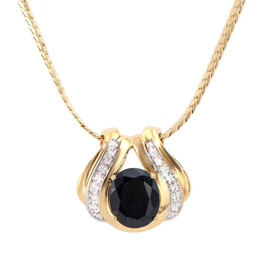 6.23 CTW Black Sapphire & Diamond 18K Gold Plated Designer Necklace Size 16 Inches | Estimated Retail Value: $1,759 (AMG) at PristineAuction.com